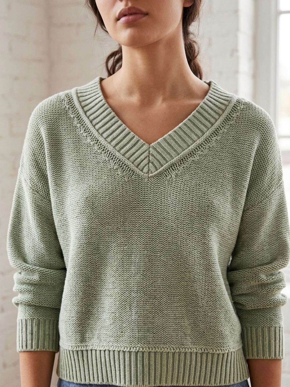 American Eagle Outfitters Light Sage Green V-Neck Sweater